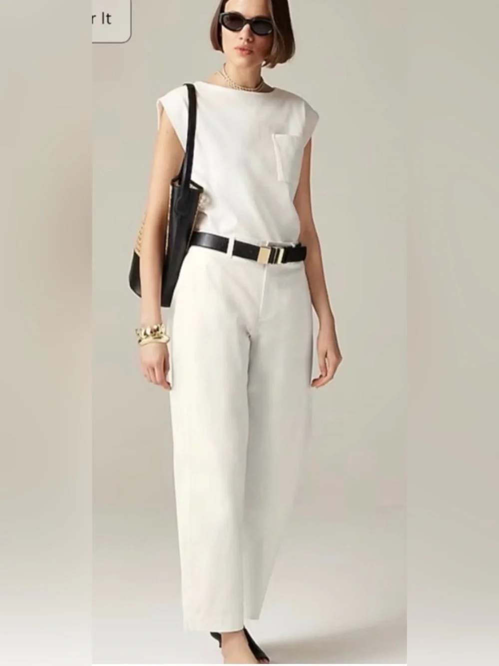 J.Crew Barrel-leg pant in cotton blend in ivory blend